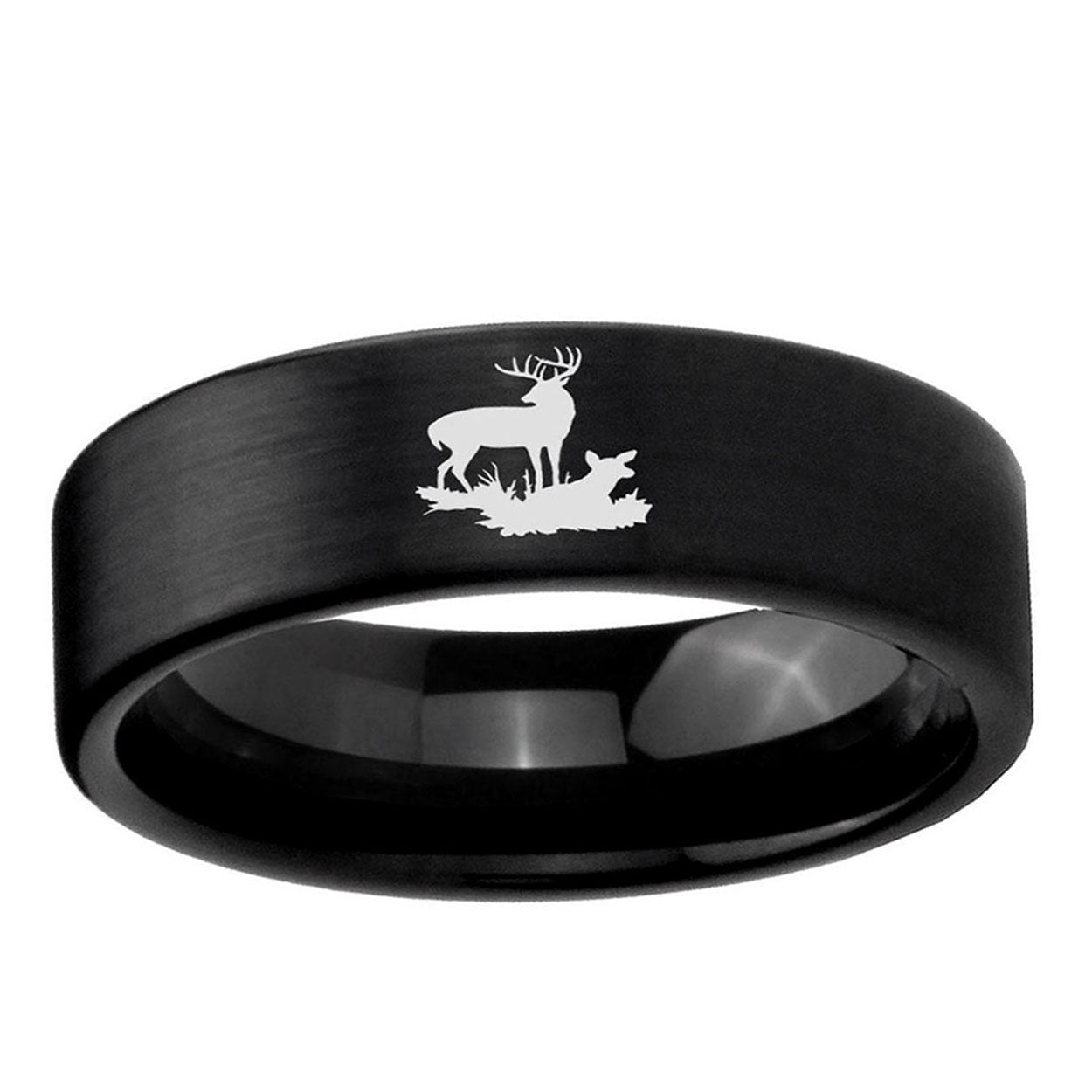 6mm Deer Hunting Pipe Cut Brush Black Tungsten Ring