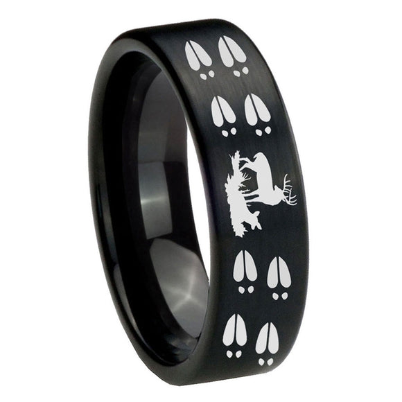 8mm-Deer-Hunting-Tracks-Pipe-Cut-Brush-Black-Tungsten-Carbide-Mens-Ring