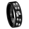 8mm Deer Hunting Tracks Pipe Cut Brush Black Tungsten Ring