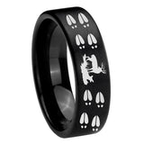 8mm Deer Hunting Tracks Pipe Cut Brush Black Tungsten Carbide Mens Ring