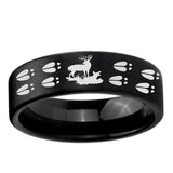 6, 8mm Deer Hunting Tracks Pipe Cut Brush Black Tungsten Carbide Mens Ring