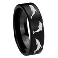 8mm Dolphins Pipe Cut Brush Black Tungsten Men's Ring