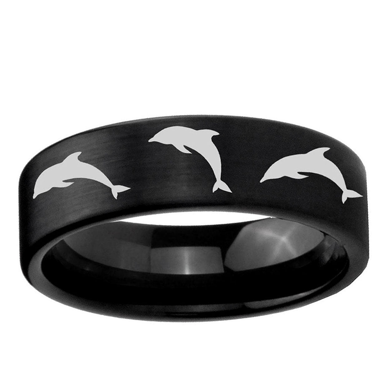 6mm Dolphins Pipe Cut Brush Black Tungsten Men's Ring