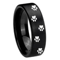 8mm Paw Print Pipe Cut Brush Black Tungsten Ring Engraved