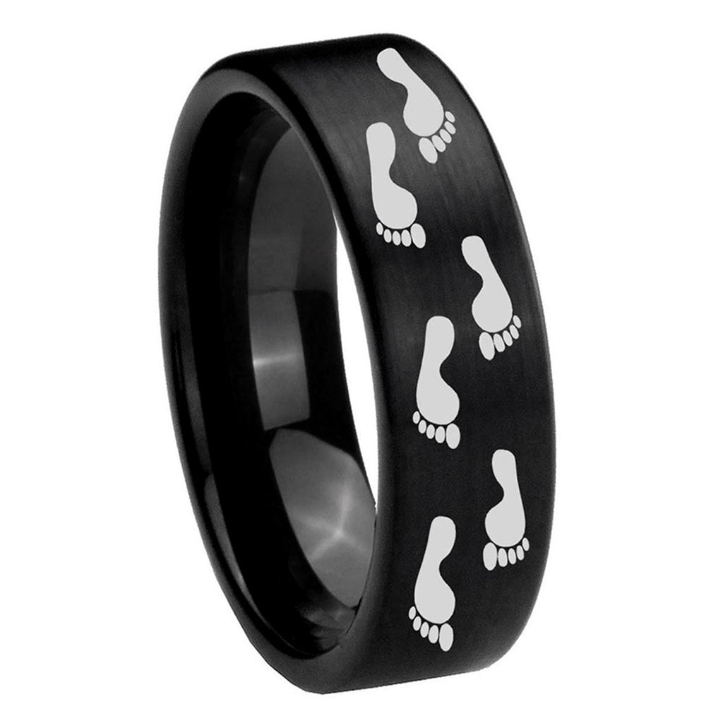 8mm Foot Print Pipe Cut Brush Black Tungsten Men Bands