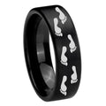 8mm Foot Print Pipe Cut Brush Black Tungsten Men Bands