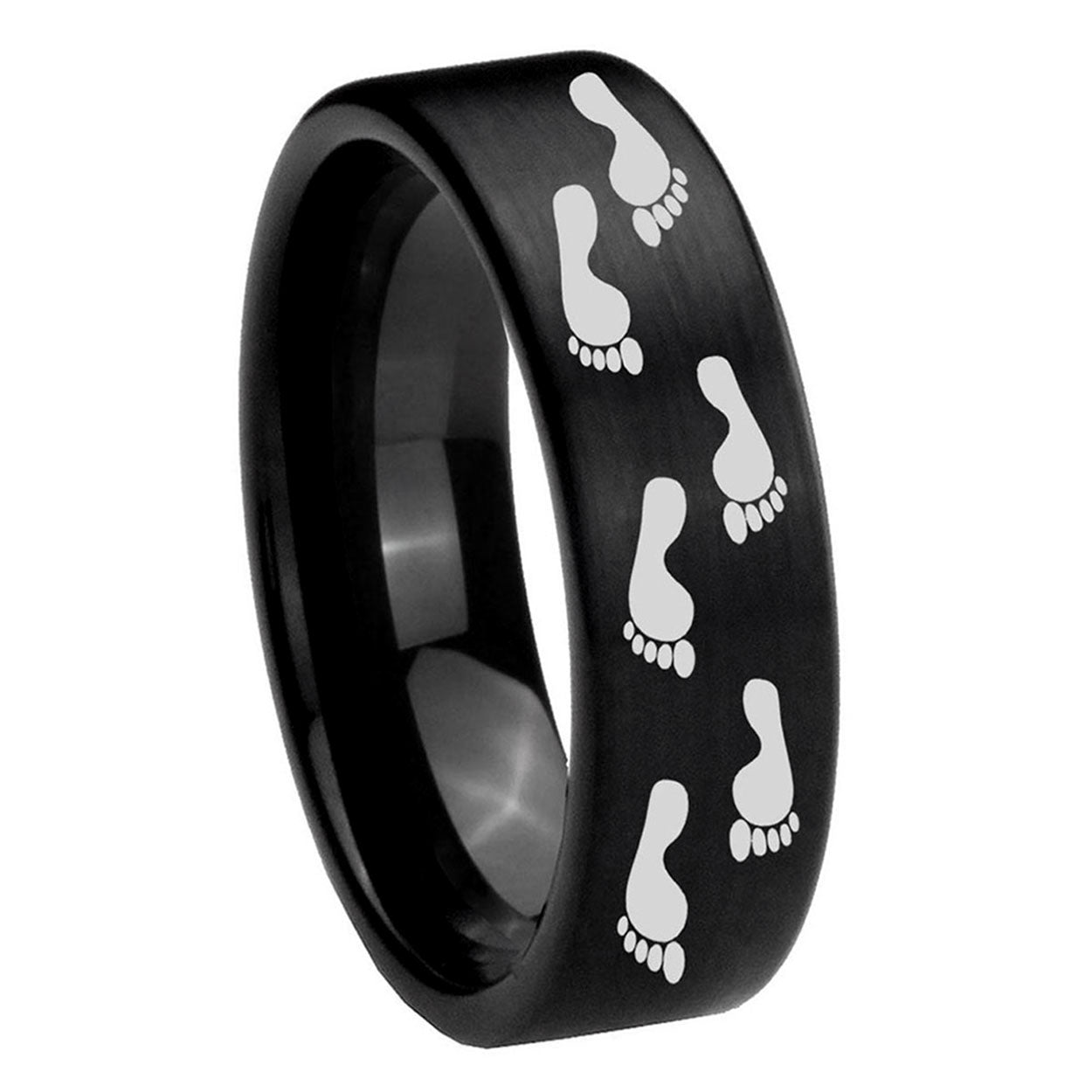 8mm Foot Print Pipe Cut Brush Black Tungsten Men Bands