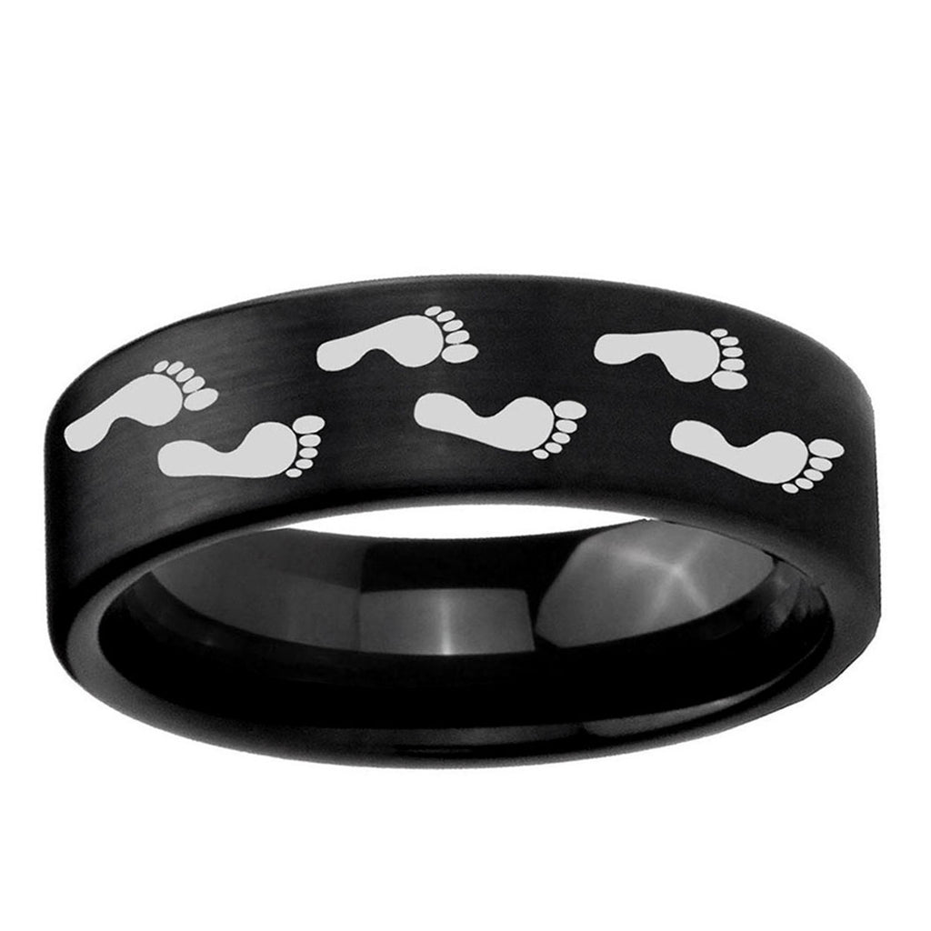 6mm Foot Print Pipe Cut Brush Black Tungsten Men Bands