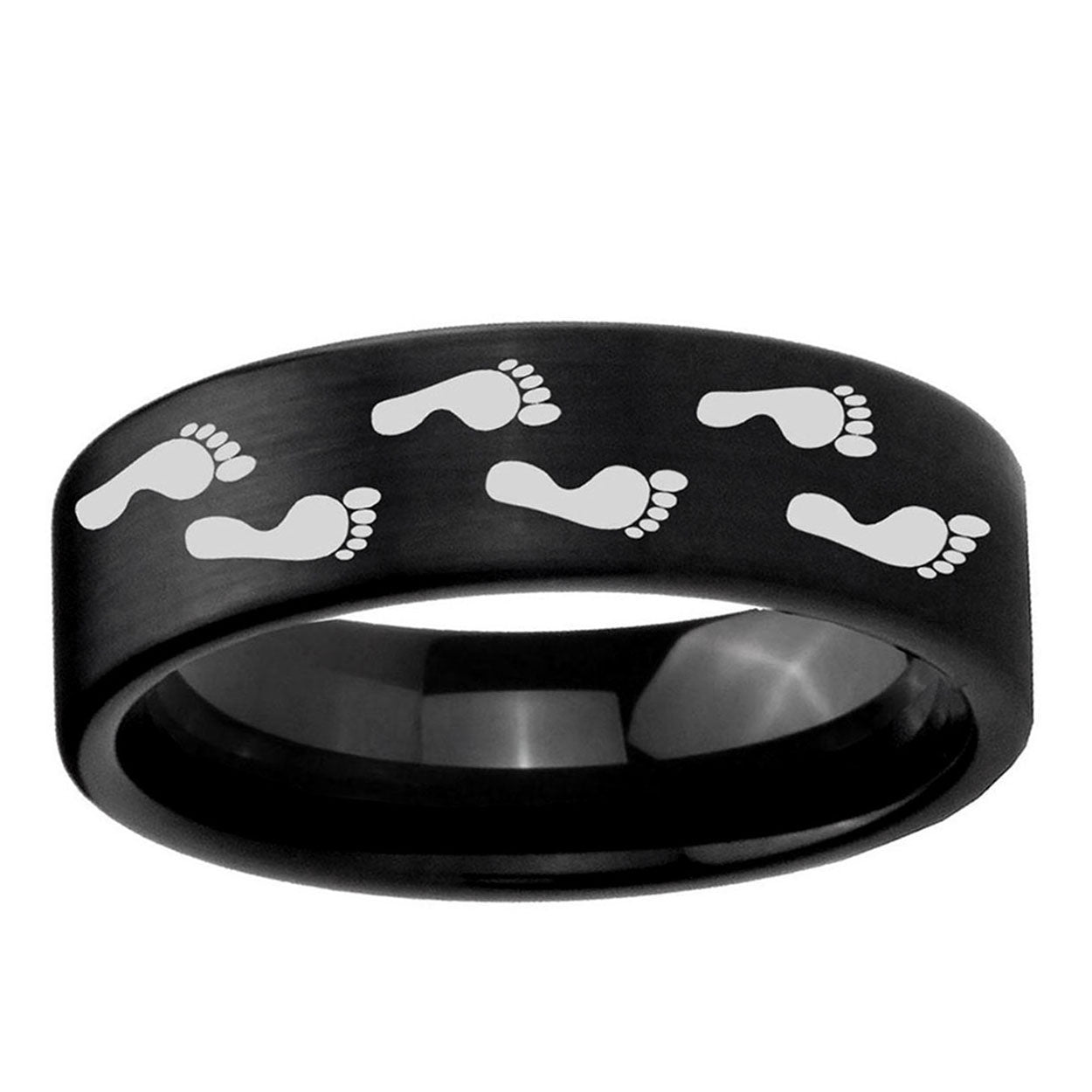 6mm Foot Print Pipe Cut Brush Black Tungsten Men Bands
