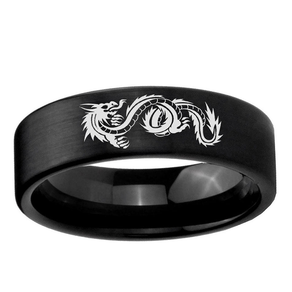 6mm Dragon Pipe Cut Brush Black Tungsten Personalized Ring