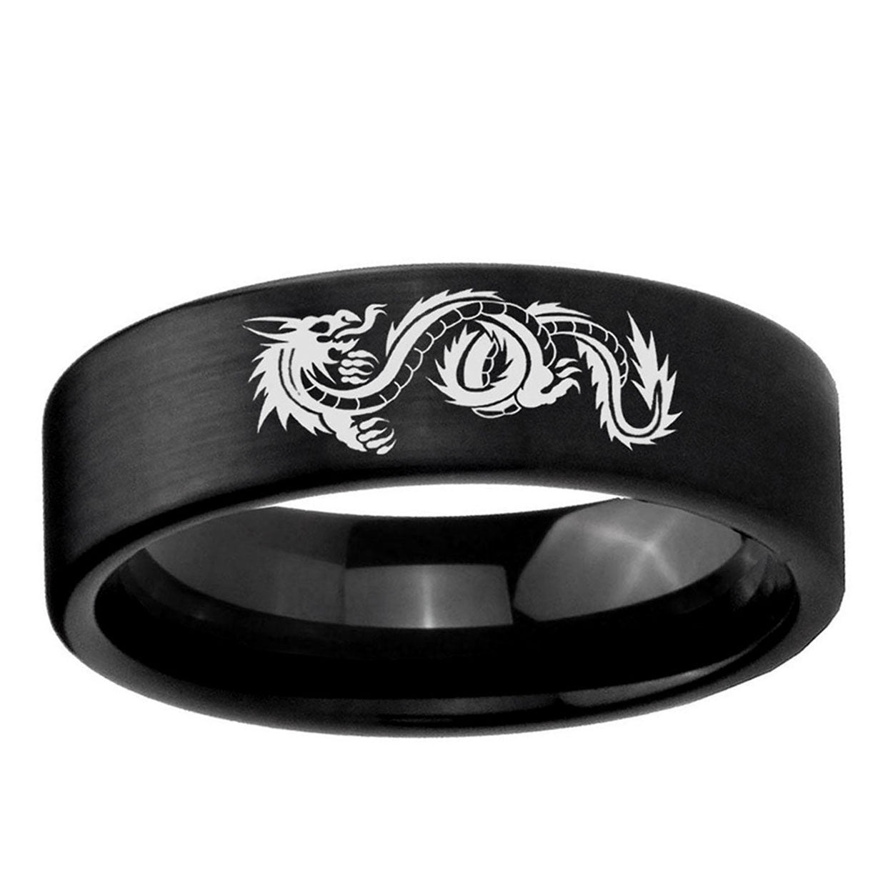6mm Dragon Pipe Cut Brush Black Tungsten Personalized Ring