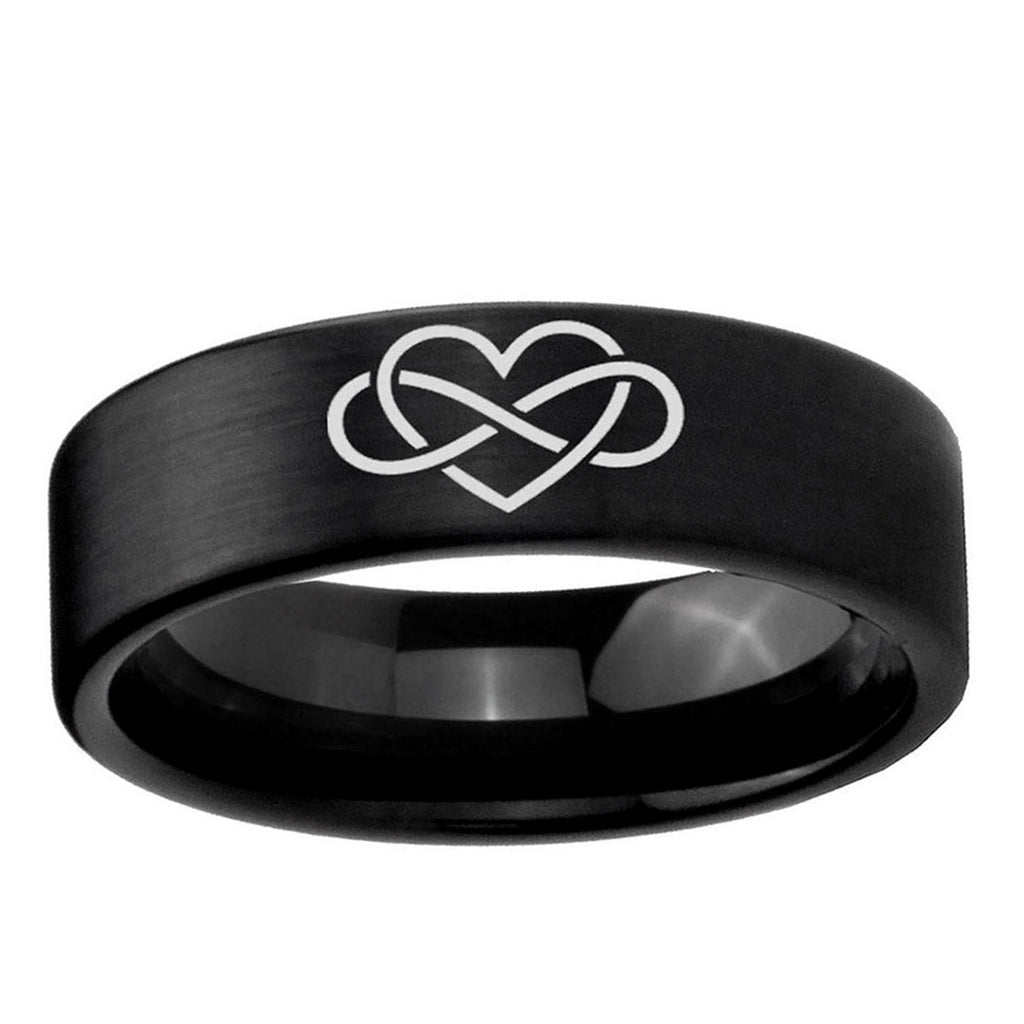 6mm Infinity Love Pipe Cut Brush Black Tungsten Promise Ring