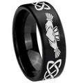 8mm Irish Claddagh Pipe Cut Brush Black Tungsten Ring