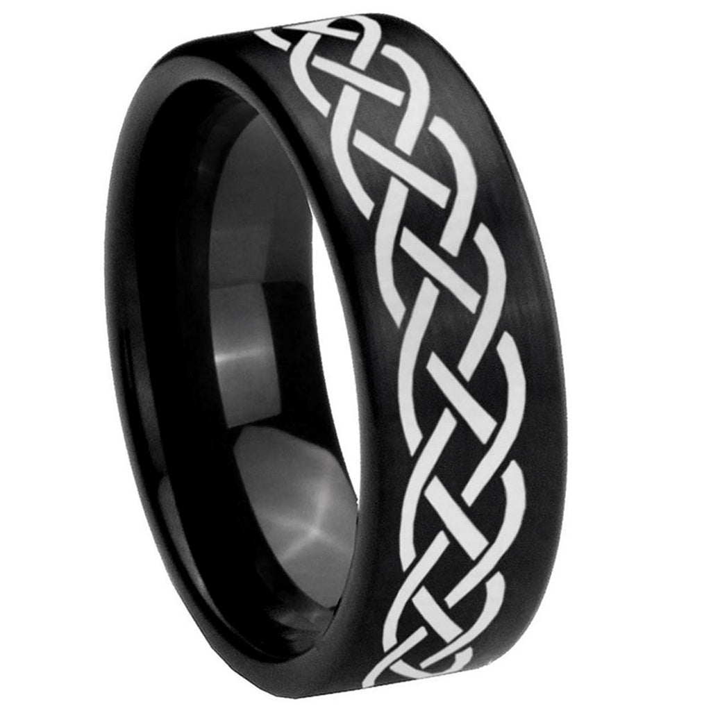 8mm Celtic Knot Pipe Cut Brush Black Tungsten Ring for Men