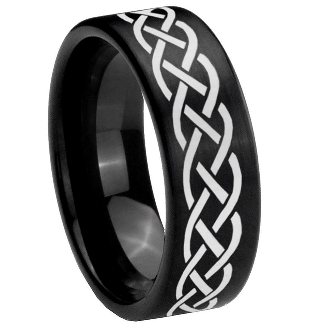 8mm Celtic Knot Pipe Cut Brush Black Tungsten Ring for Men