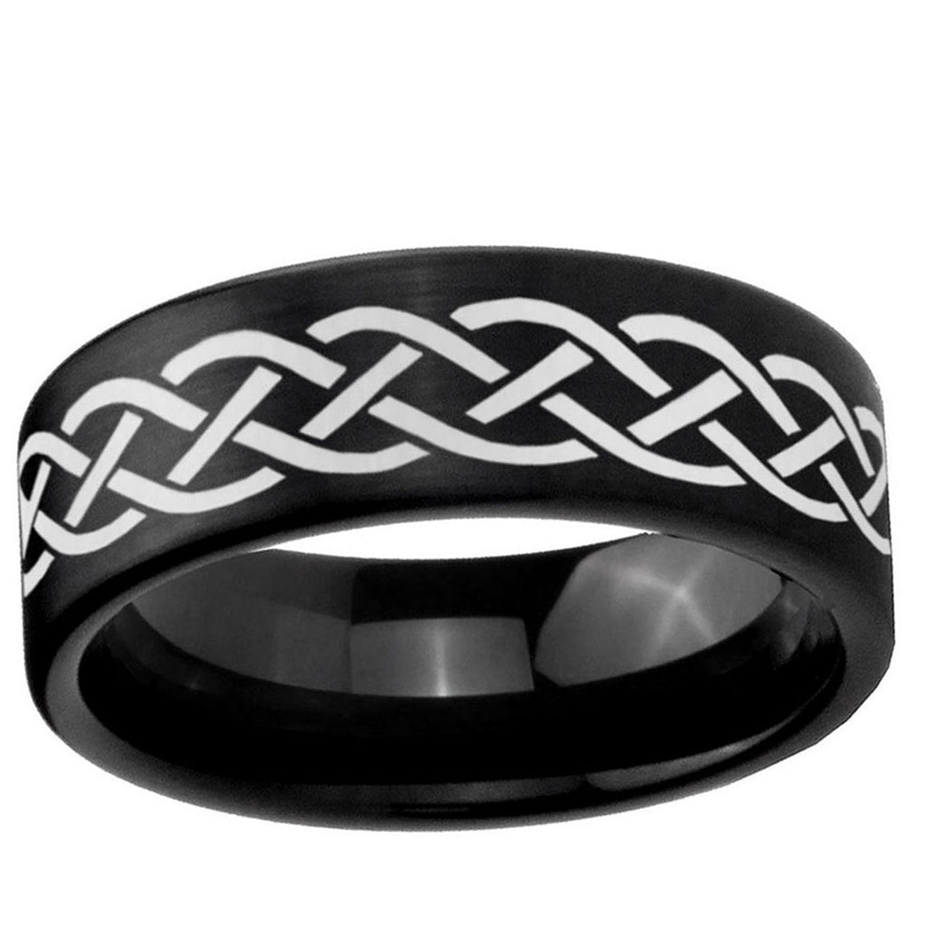 6mm Celtic Knot Pipe Cut Brush Black Tungsten Ring for Men