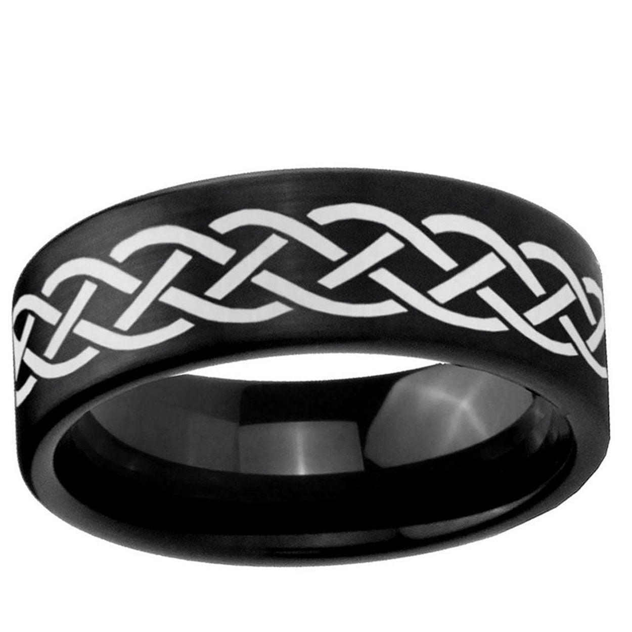 6mm Celtic Knot Pipe Cut Brush Black Tungsten Ring for Men