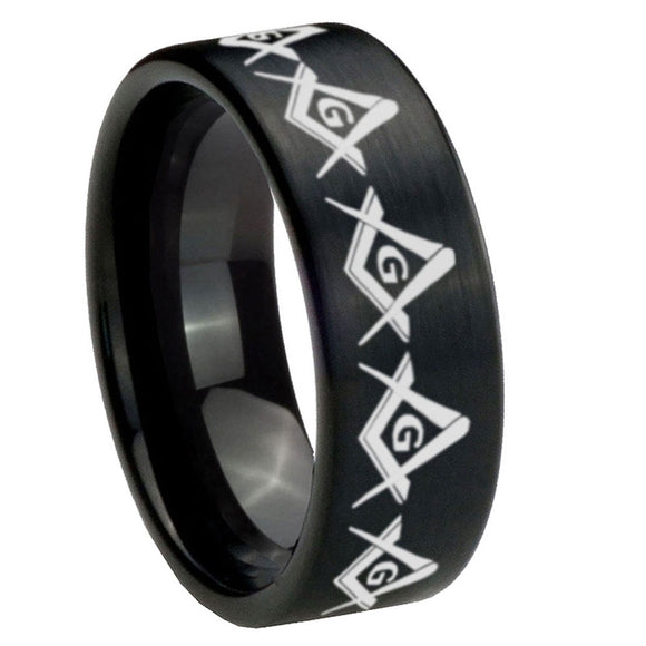8mm-Masonic-Square-and-Compass-Pipe-Cut-Brush-Black-Tungsten-Carbide-Custom-Ring-for-Men