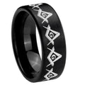 8mm Masonic Square Compass Pipe Cut Brush Black Tungsten Ring