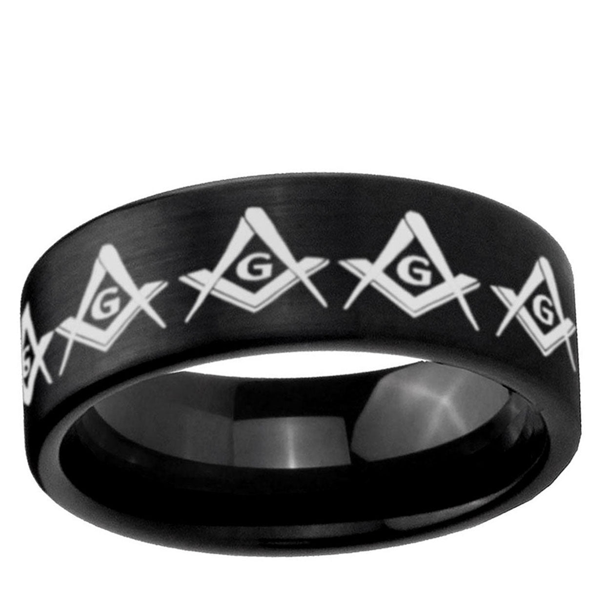 6mm Masonic Square Compass Pipe Cut Brush Black Tungsten Ring