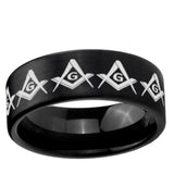 6, 8mm Masonic Square and Compass Pipe Cut Brush Black Tungsten Carbide Custom Ring for Men