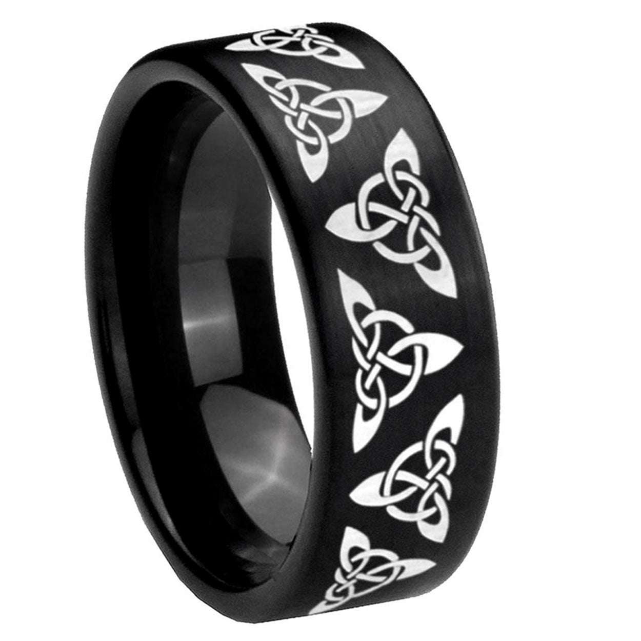 8mm Celtic Knot Pipe Cut Brush Black Tungsten Ring for Men