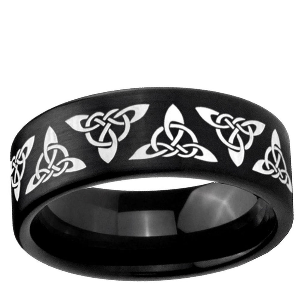 6mm Celtic Knot Pipe Cut Brush Black Tungsten Ring for Men