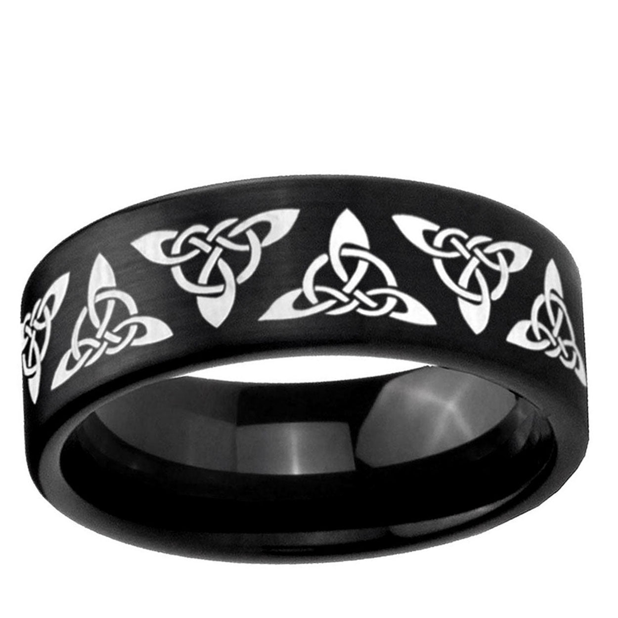 6mm Celtic Knot Pipe Cut Brush Black Tungsten Ring for Men