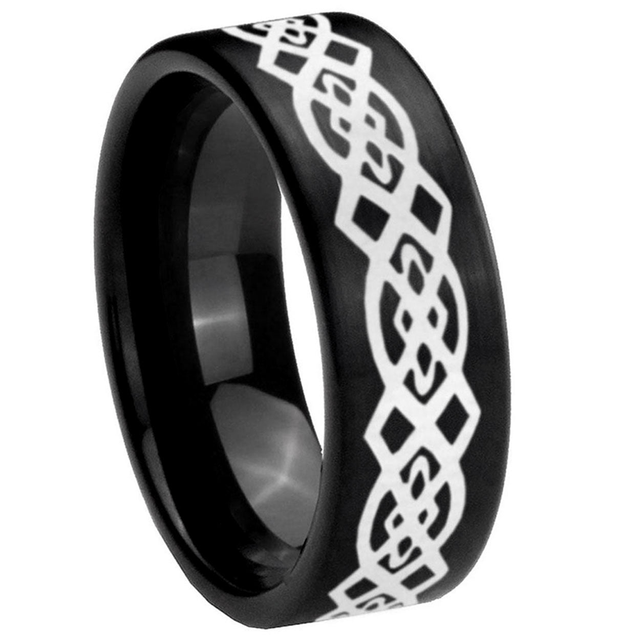 8mm Celtic Knot Pipe Cut Brush Black Tungsten Ring