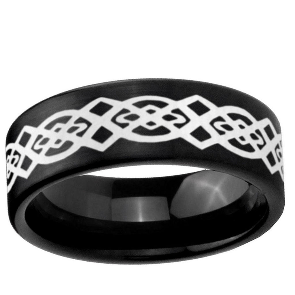 6mm Celtic Knot Pipe Cut Brush Black Tungsten Ring