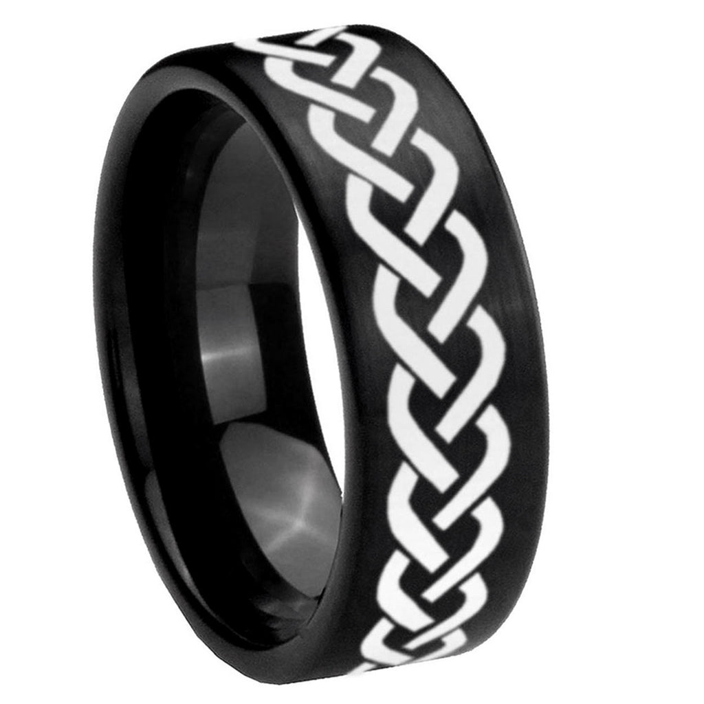 8mm Laser Celtic Knot Pipe Cut Brush Black Tungsten Ring