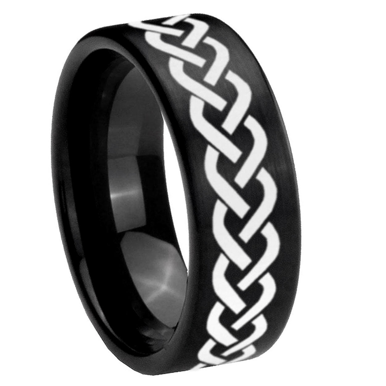 8mm Laser Celtic Knot Pipe Cut Brush Black Tungsten Ring