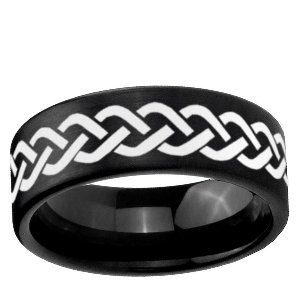 6mm Laser Celtic Knot Pipe Cut Brush Black Tungsten Ring