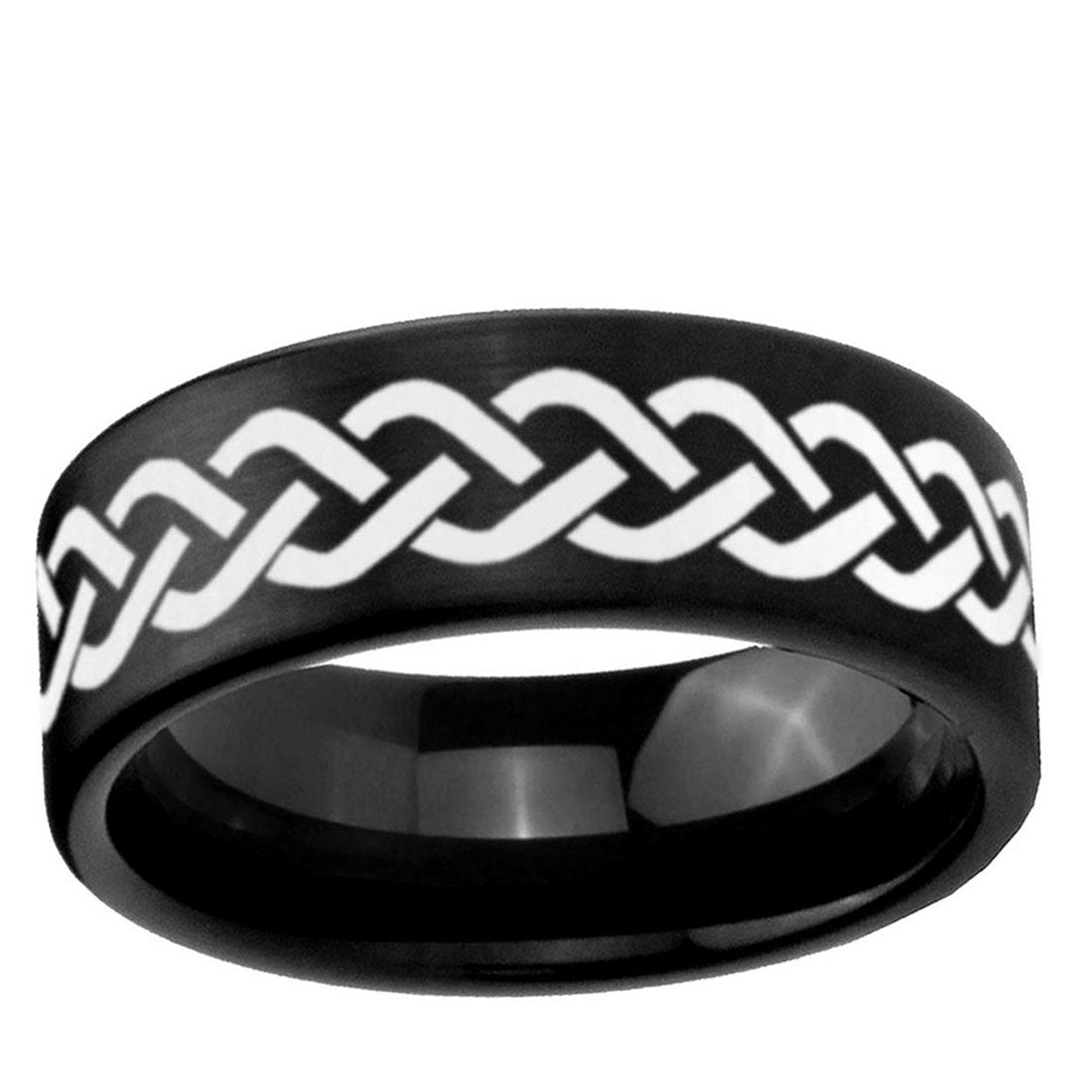 6mm Laser Celtic Knot Pipe Cut Brush Black Tungsten Ring