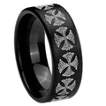 8mm Medieval Cross Pipe Cut Brush Black Tungsten Ring