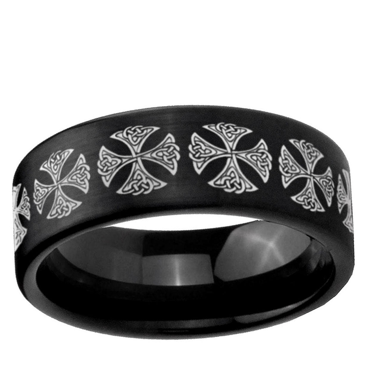 6mm Medieval Cross Pipe Cut Brush Black Tungsten Ring