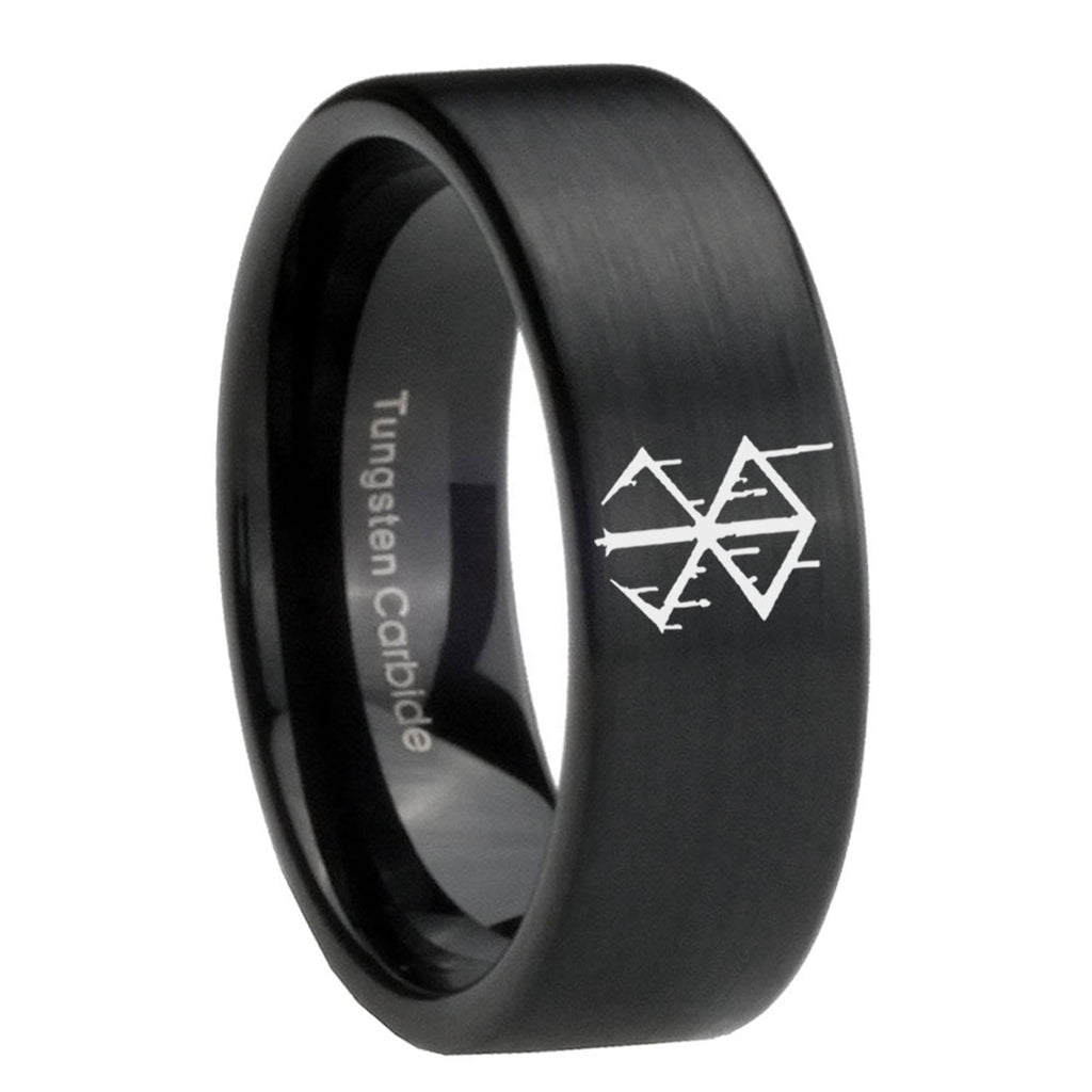 8mm Stigma Sangrando Berserk Inspired Pipe Cut Black Ring Bands For Him