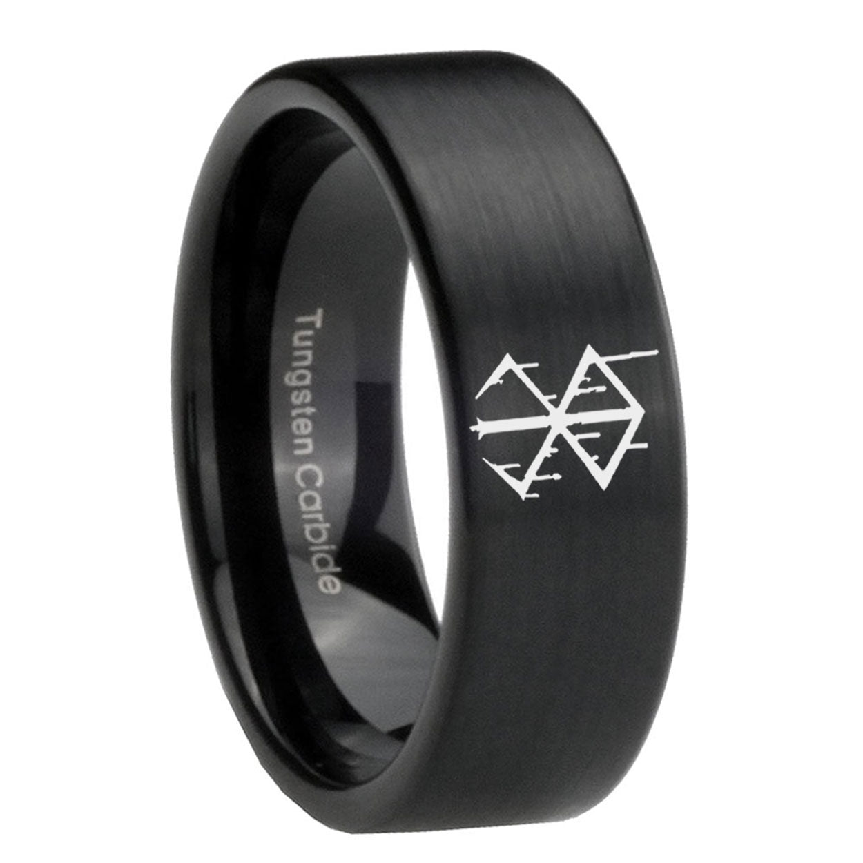 8mm Stigma Sangrando Berserk Inspired Pipe Cut Black Ring Bands For Him