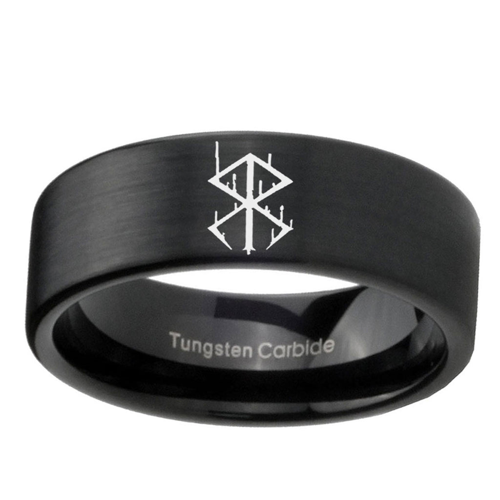 6mm Stigma Sangrando Berserk Inspired Pipe Cut Black Ring Bands For Him