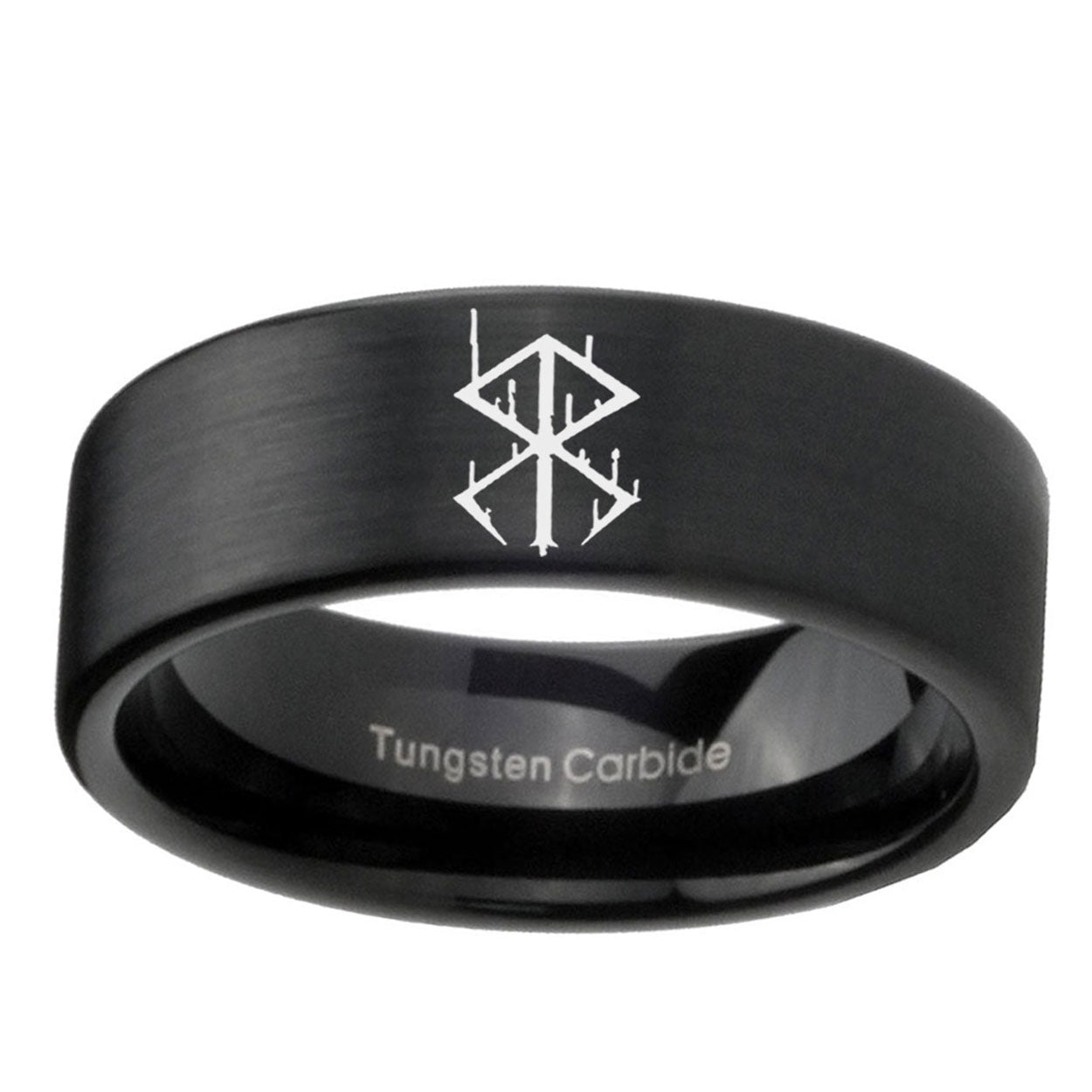 6mm Stigma Sangrando Berserk Inspired Pipe Cut Black Ring Bands For Him