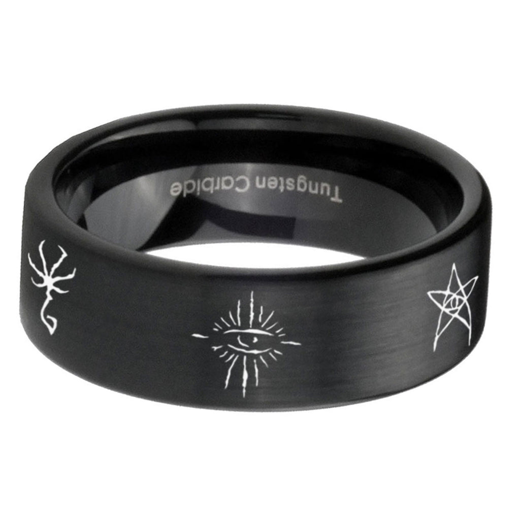 6mm Blackborne Caryll Runes Pipe Cut Black Ring Bands For Him
