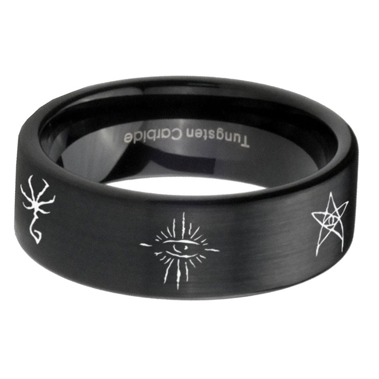 6mm Blackborne Caryll Runes Pipe Cut Black Ring Bands For Him