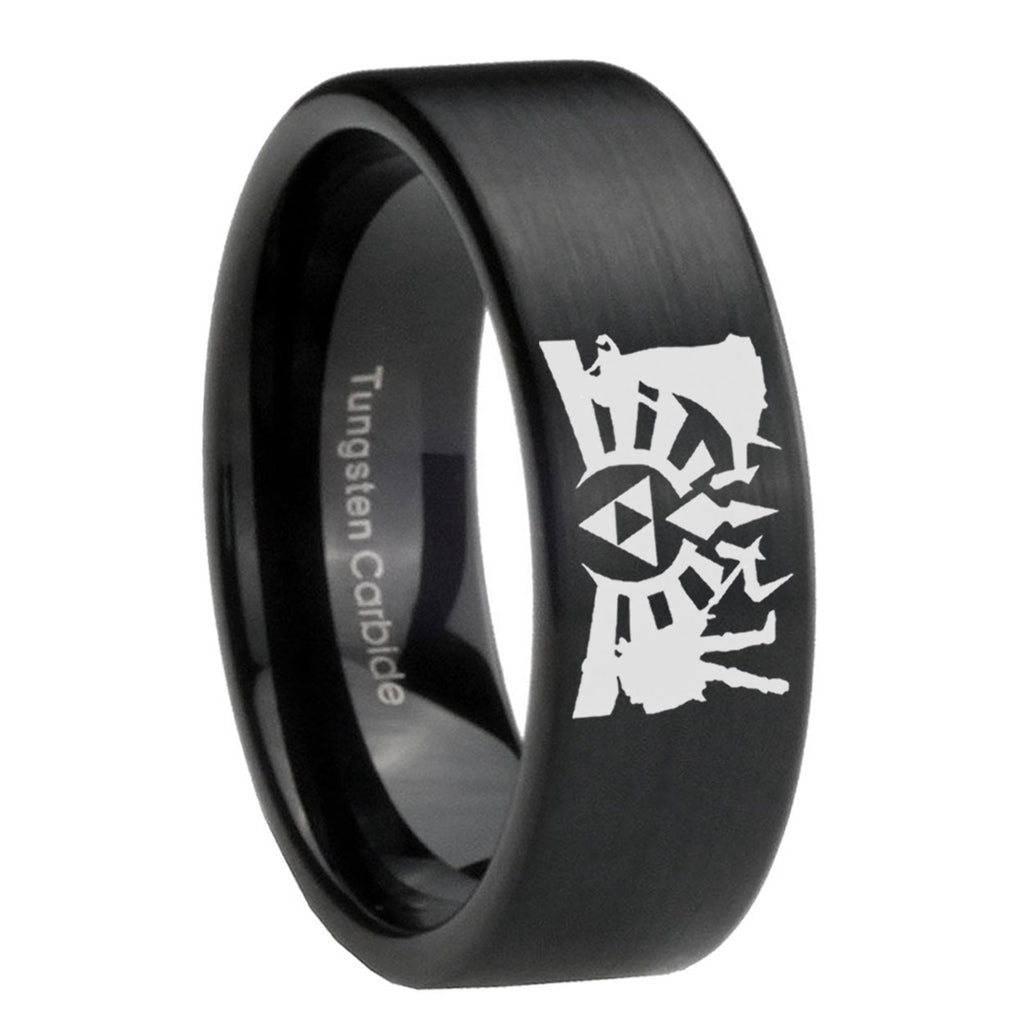 8mm Zelda Link Pipe Cut Black Ring Bands For Him