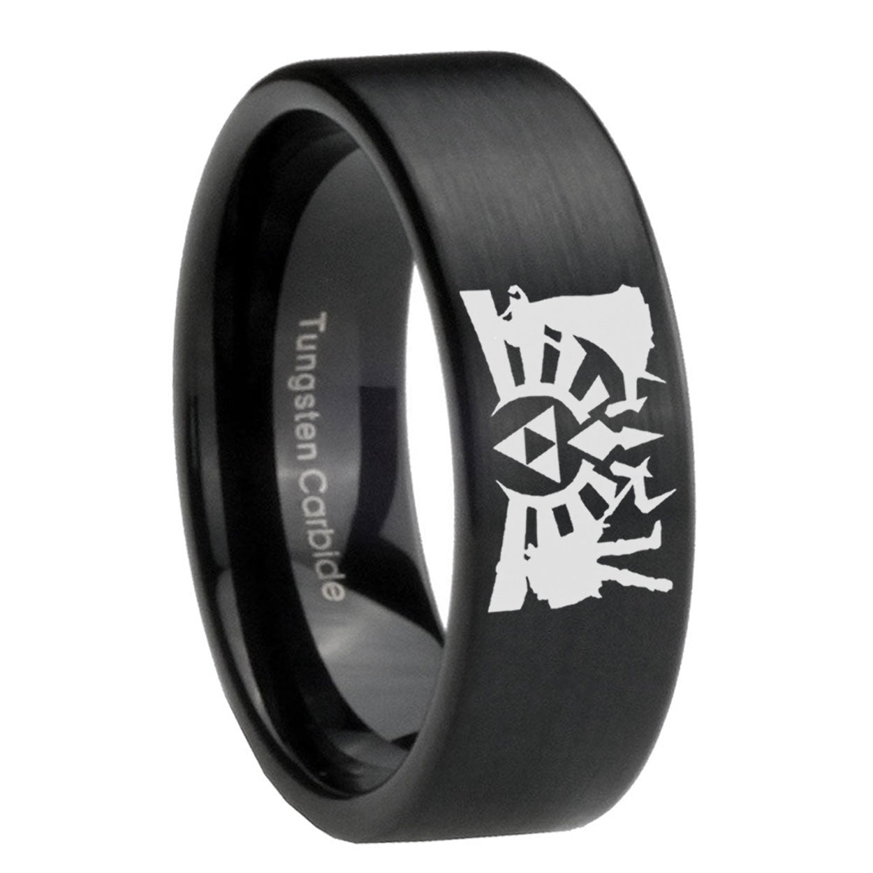 8mm Zelda Link Pipe Cut Black Ring Bands For Him