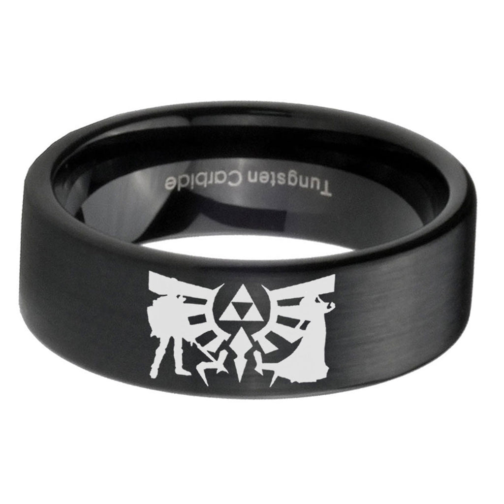 6mm Zelda Link Pipe Cut Black Ring Bands For Him