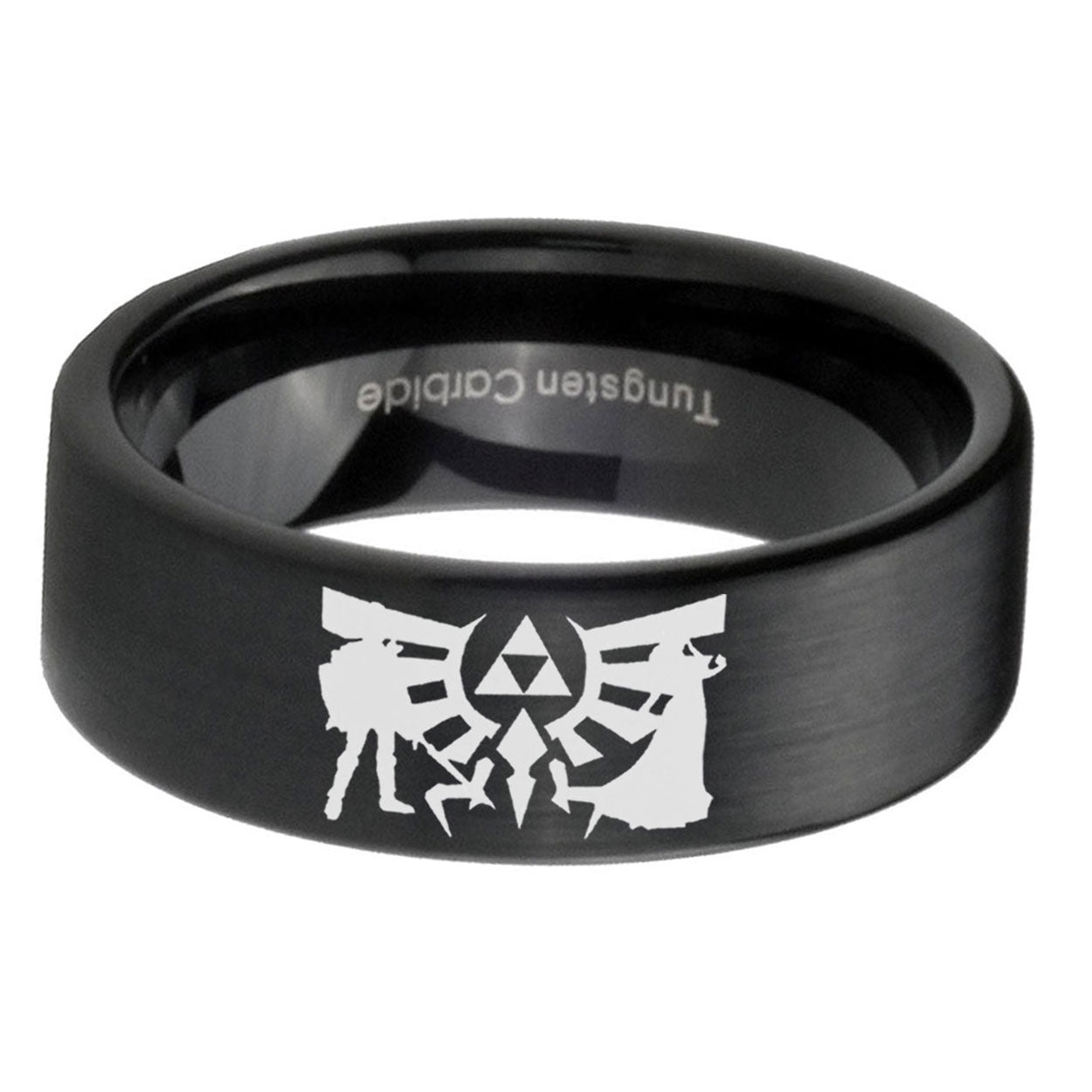 6mm Zelda Link Pipe Cut Black Ring Bands For Him