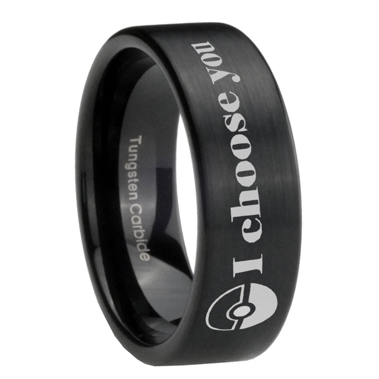 8mm Pokeball Pokemon Pipe Cut Black Ring Bands For Him