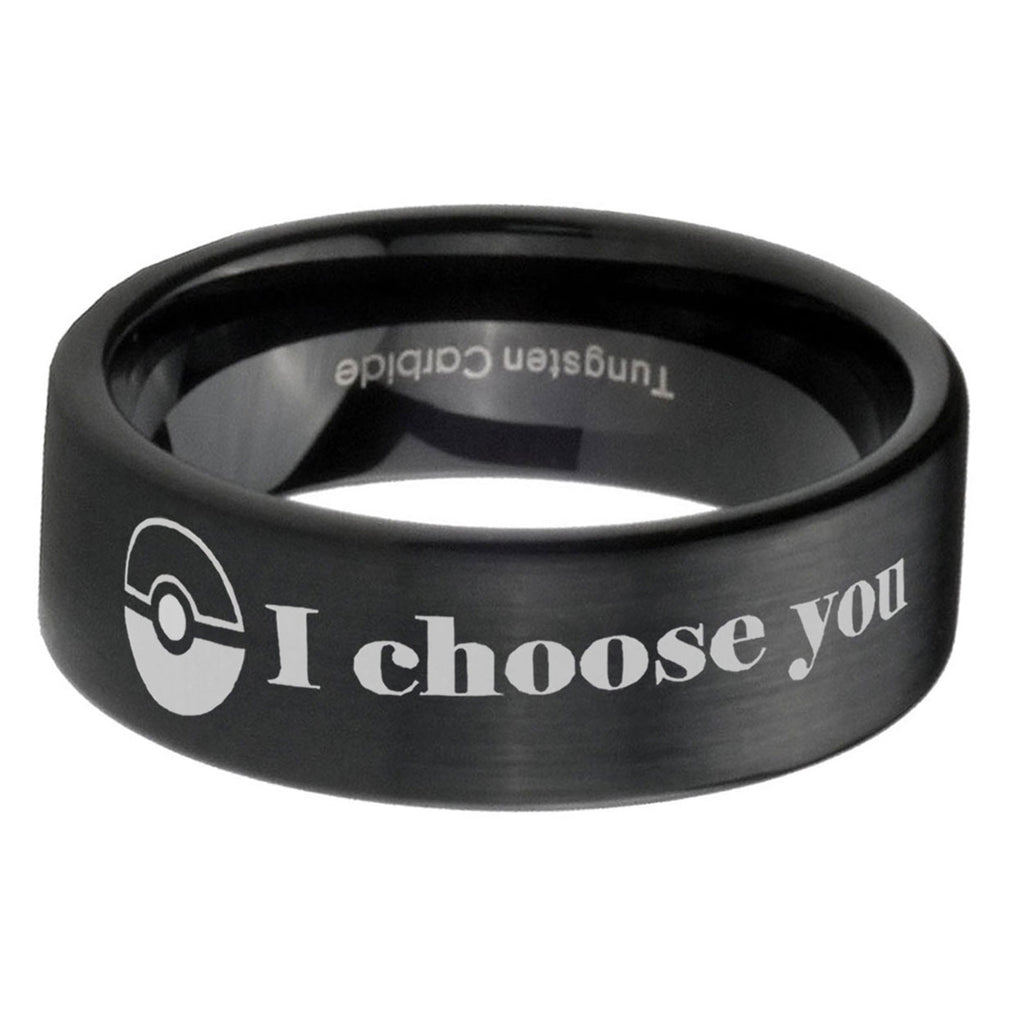 6mm Pokeball Pokemon Pipe Cut Black Ring Bands For Him