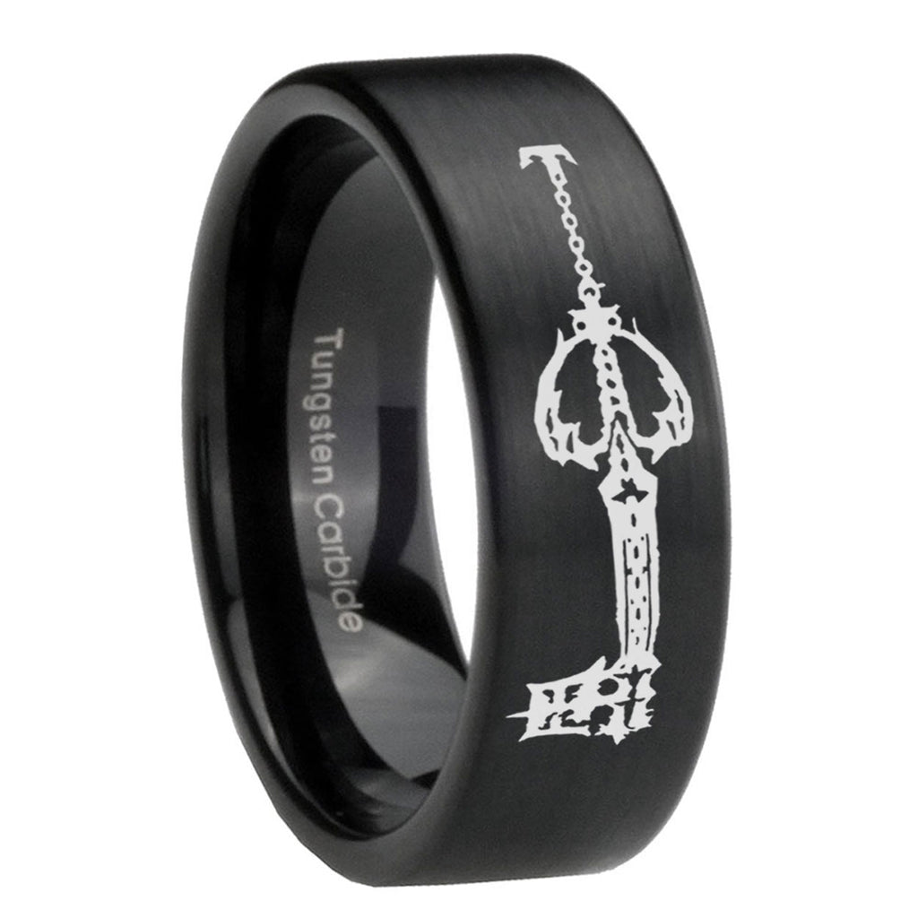 8mm kingdom heart keyblades Pipe Cut Black Ring Bands For Him