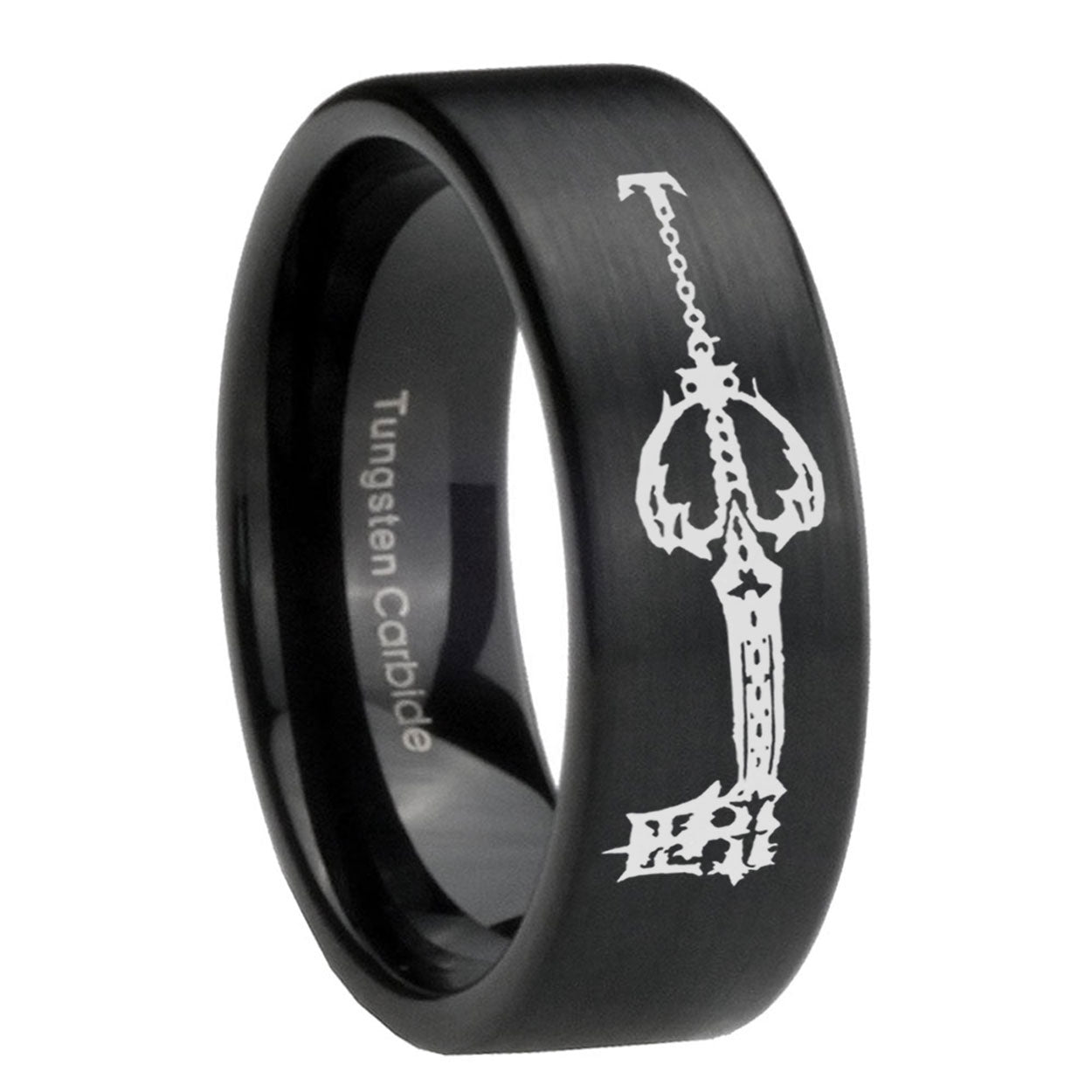 8mm kingdom heart keyblades Pipe Cut Black Ring Bands For Him